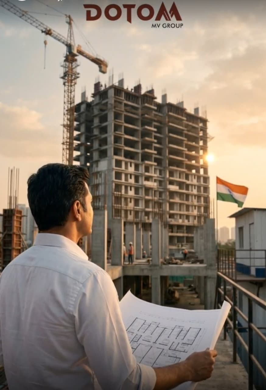 Building construction project with engineer on site